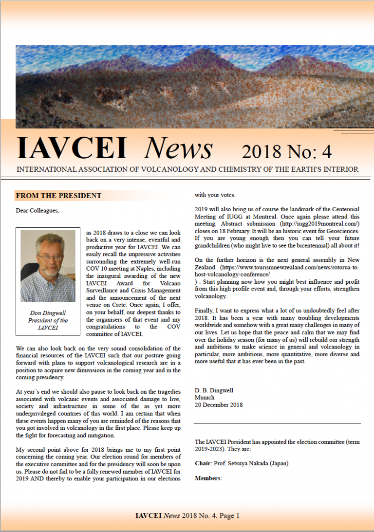 Latest IAVCEI Newsletter – 4/2018